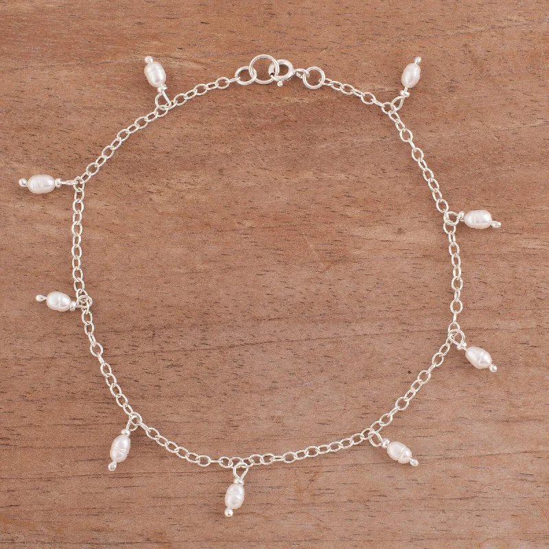 Make Every Moment Shine – Jewelry Discounts Available Fresh Walk Dangling Cultured Pearl and Sterling Silver Anklet from Peru