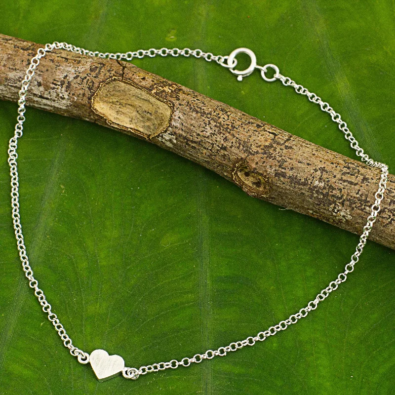 Breathtaking Jewelry, Breathtaking Prices Full Heart Artisan Crafted Sterling Silver Heart Anklet from Thailand