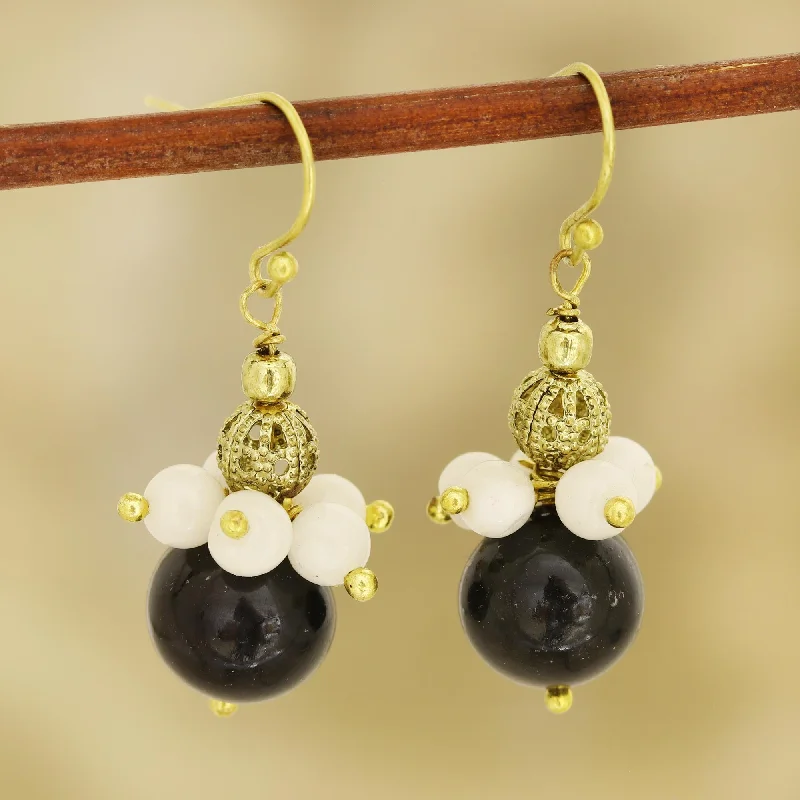 Celebrate With Sparkle – Jewelry Sale Now Live Gleaming Globes Onyx and Moonstone Beaded Dangle Earrings from India Celebrate With Sparkle – Jewelry Sale Now Live Gleaming Globes Onyx and Moonstone Beaded Dangle Earrings from India