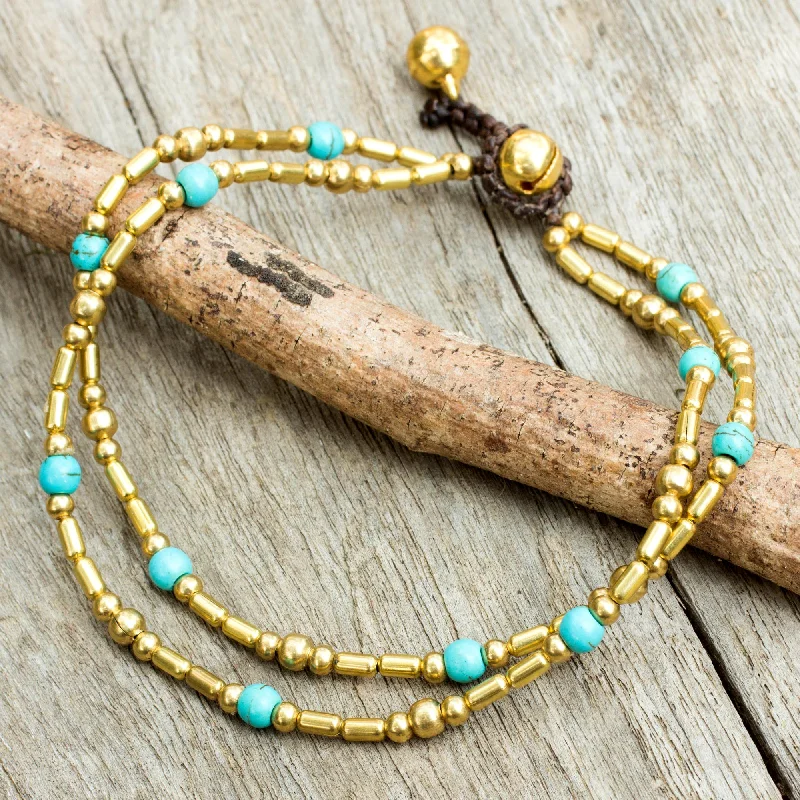 Luxury Meets Affordability – Jewelry Sale Now Live Golden Bell Thailand Blue Calcite Double Strand Brass Bead Anklet