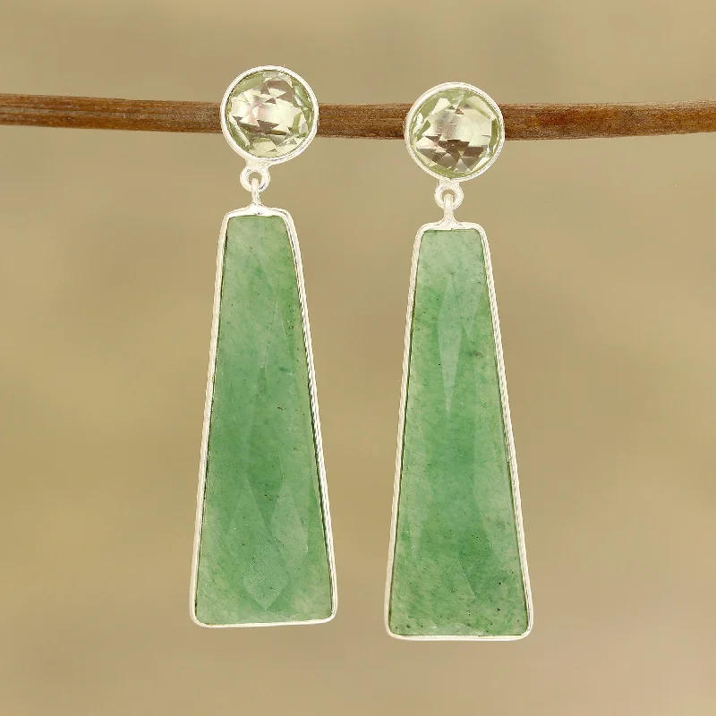 Make Your Outfit Shine With Discounted Jewelry Green Towers Aventurine and Prasiolite Dangle Earrings from India Make Your Outfit Shine With Discounted Jewelry Green Towers Aventurine and Prasiolite Dangle Earrings from India