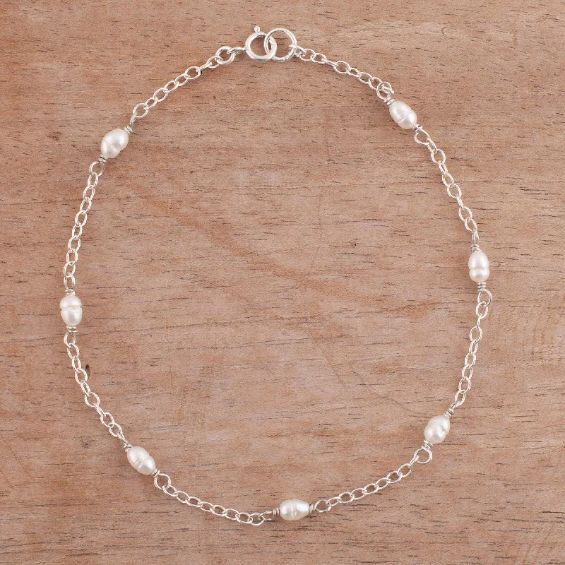 Elegant Jewelry Styles At Budget-Friendly Prices Leisurely Walk Cultured Pearl and Sterling Silver Anklet from Peru