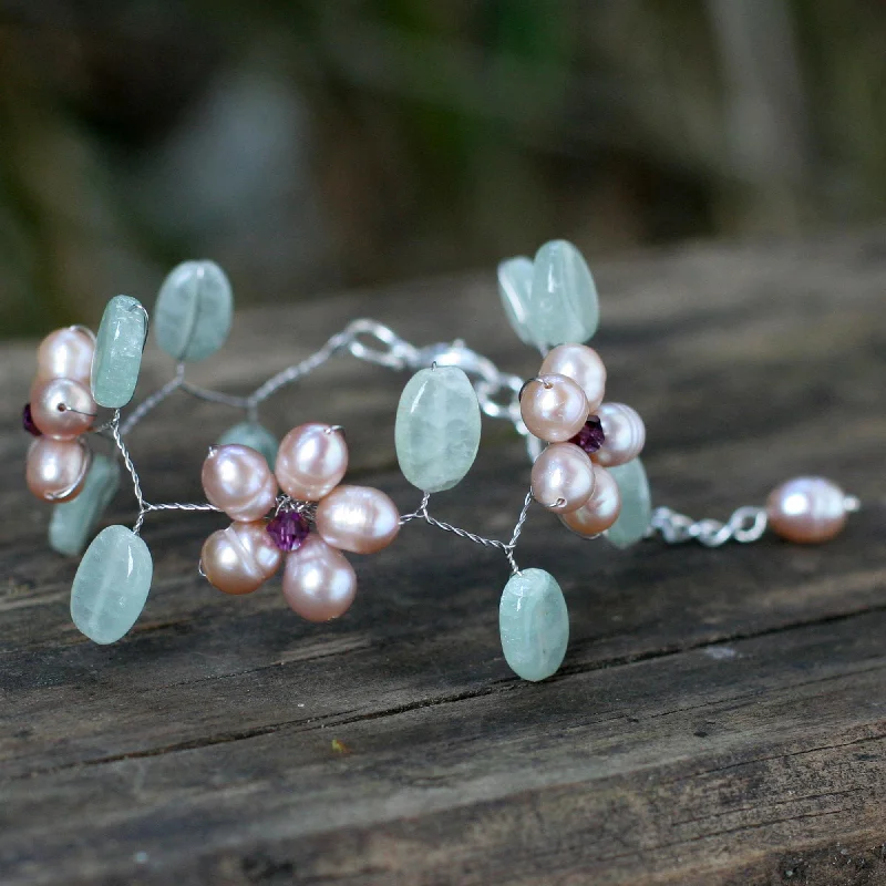 Grab Stylish Jewelry Before The Sale Ends Lilac Dream Quartzite & Pearl Silver Plated Beaded Bridal Bracelet