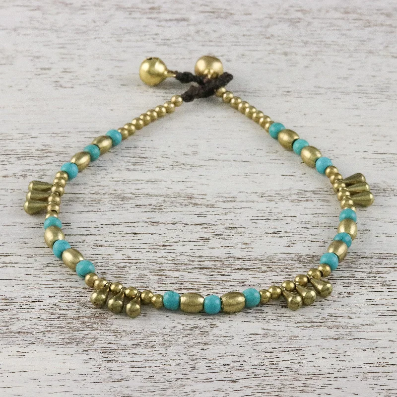 Shop Stylish Jewelry Now And Save Big Musical Wanderer Calcite and Brass Beaded Anklet from Thailand