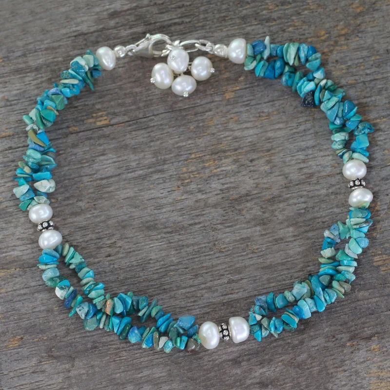 High-End Jewelry, Now More Affordable Than Ever Nautical Song Cultured Pearl and Calcite Beaded Strand Anklet from India