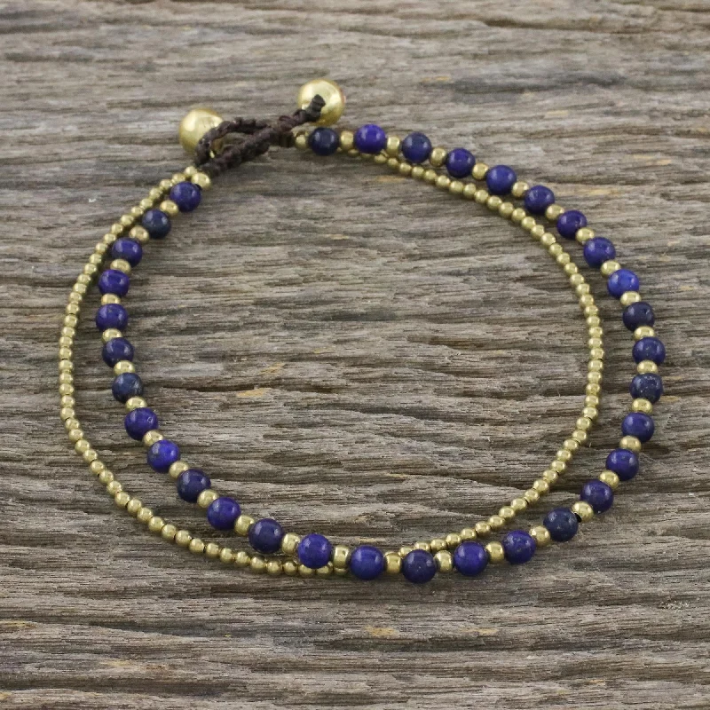 Gorgeous Jewelry, Limited-Time Savings Ringing Beauty Lapis Lazuli and Brass Beaded Anklet from Thailand