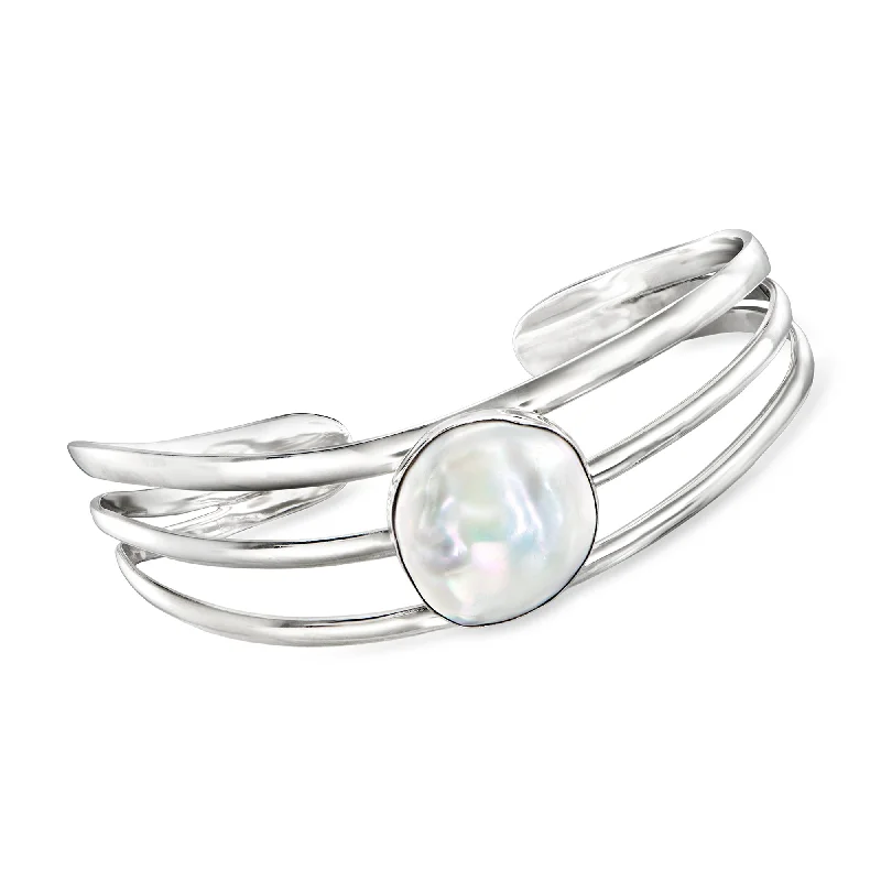 Timeless Beauty, Unbeatable Deals – Jewelry Sale On Ross-Simons 17-18mm Cultured Coin Pearl Cuff Bracelet in Sterling Silver