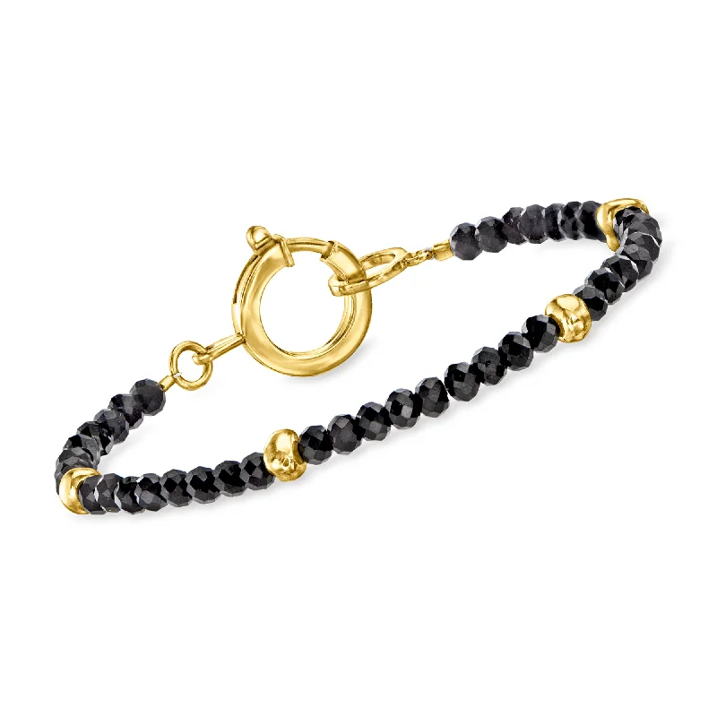 Shop Jewelry That Shines Without The High Price Ross-Simons 4mm Onyx Bead Bracelet With 18kt Gold Over Sterling