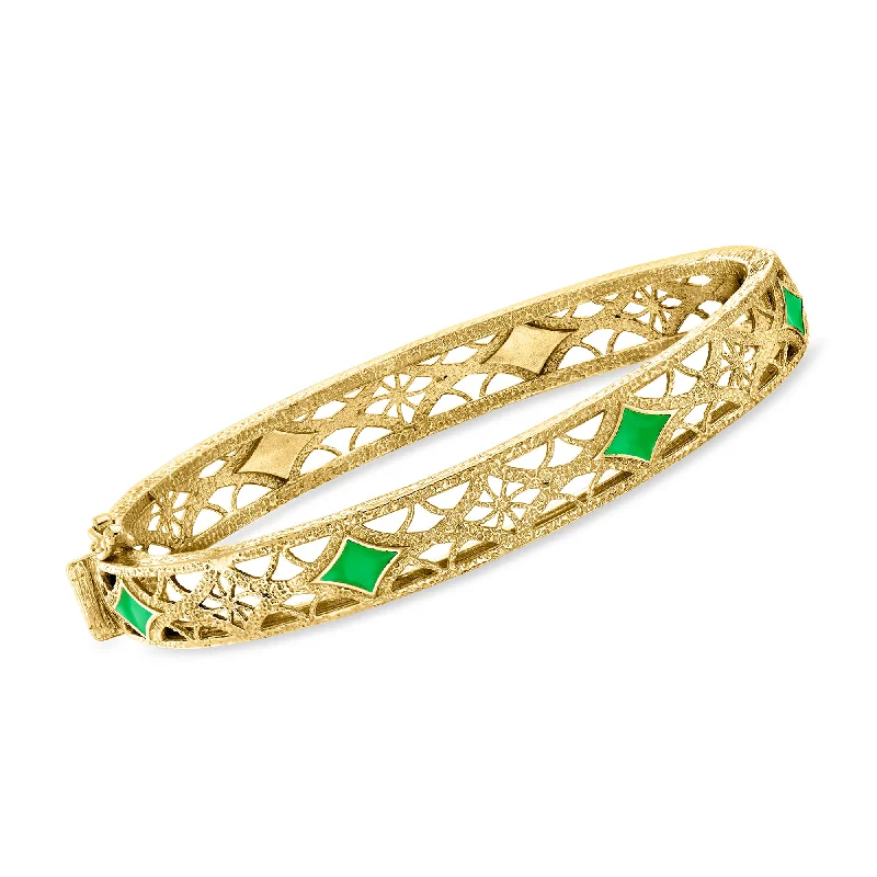 Your Dream Jewelry At Dream Prices Ross-Simons Green Enamel Filigree Bangle Bracelet in 18kt Gold Over Sterling