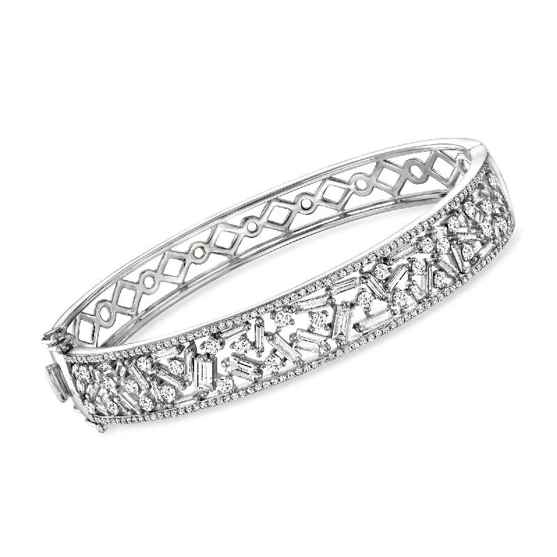 Handcrafted Beauty At Affordable Prices Ross-Simons Round and Baguette Diamond Bangle Bracelet in 14kt White Gold