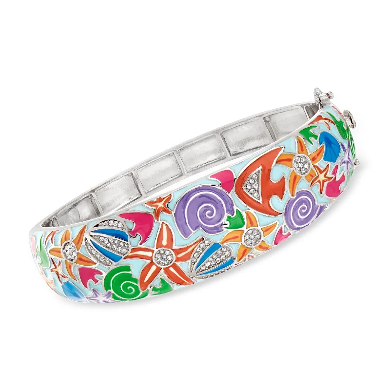 The Perfect Accessory For Less – Jewelry Sale Live Ross-Simons White Topaz and Multicolored Enamel Sea Life Bangle Bracelet in Sterling Silver
