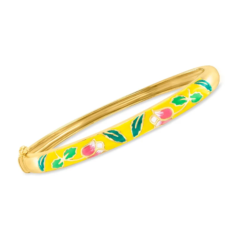 Big Discounts On Elegant Jewelry Collections Ross-Simons Yellow and Multicolored Enamel Floral Bangle Bracelet in 18kt Gold Over Sterling