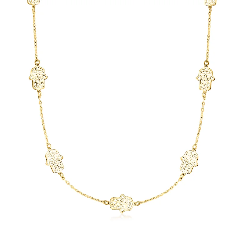 Luxury Jewelry Now At Special Promotional Rates RS Pure by Ross-Simons Italian 14kt Yellow Gold Hamsa Station Necklace