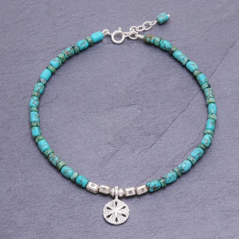 Elegant Jewelry, Affordable Luxury – Shop Now Sea to Sea Reconstituted Turquoise Beaded Sand Dollar Anklet