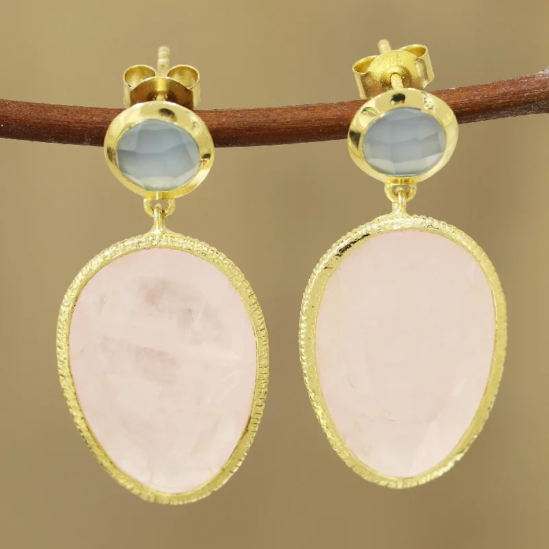 Timeless Elegance At Unbelievable Discounts Sparkling Muse Gold Plated Rose Quartz and Chalcedony Dangle Earrings Timeless Elegance At Unbelievable Discounts Sparkling Muse Gold Plated Rose Quartz and Chalcedony Dangle Earrings