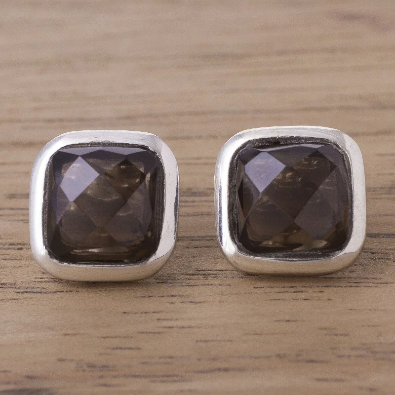 Discounted Jewelry For A Glamorous Look Square Treasures Square Smoky Quartz Button Earrings from Peru Discounted Jewelry For A Glamorous Look Square Treasures Square Smoky Quartz Button Earrings from Peru