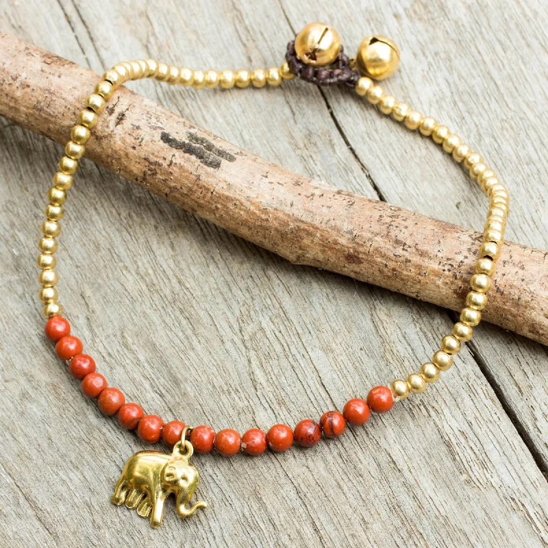 Jewelry Clearance Sale – Final Reductions Stylish Elephant Beaded Brass Elephant Charm Anklet with Jasper