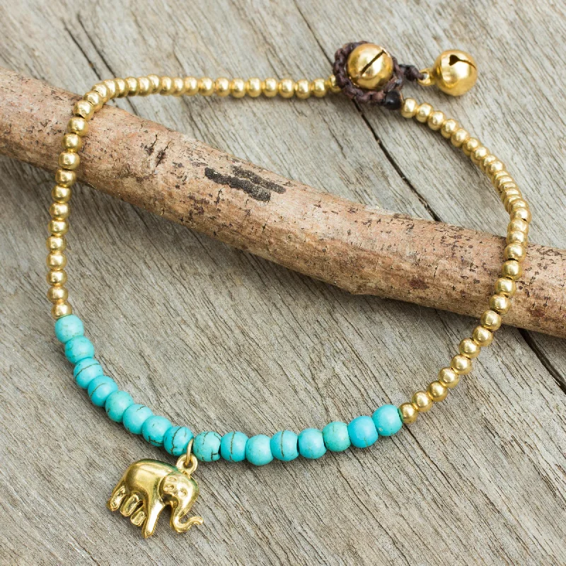 Get Ready To Sparkle – Special Jewelry Discounts Stylish Elephant Blue Calcite Elephant Charm Beaded Brass Anklet