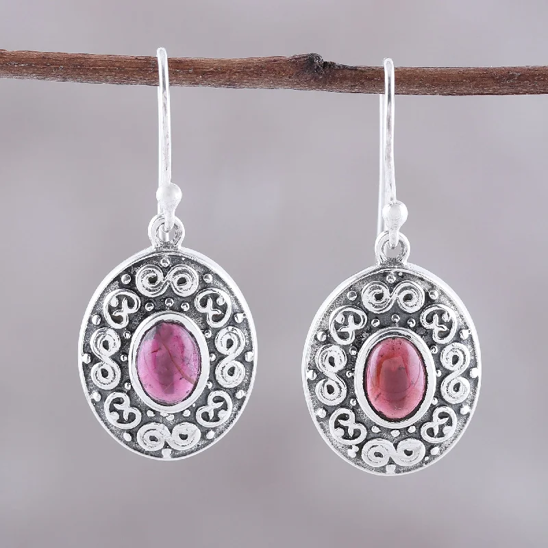 Grab Your Dream Jewelry At The Lowest Prices Swirling Ellipse Swirl Motif Oval Garnet Dangle Earrings from India Grab Your Dream Jewelry At The Lowest Prices Swirling Ellipse Swirl Motif Oval Garnet Dangle Earrings from India