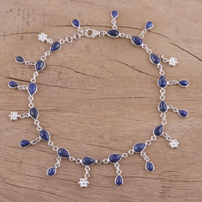 Timeless Beauty, Unbeatable Deals – Jewelry Sale On Tidal Luster Handmade Lapis Lazuli and Sterling Silver Anklet from India