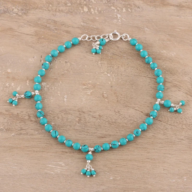 Flash Deals On Fine Jewelry – Shop Before It's Gone Turquoise Flair Sterling Silver and Composite Turquoise Beaded Anklet