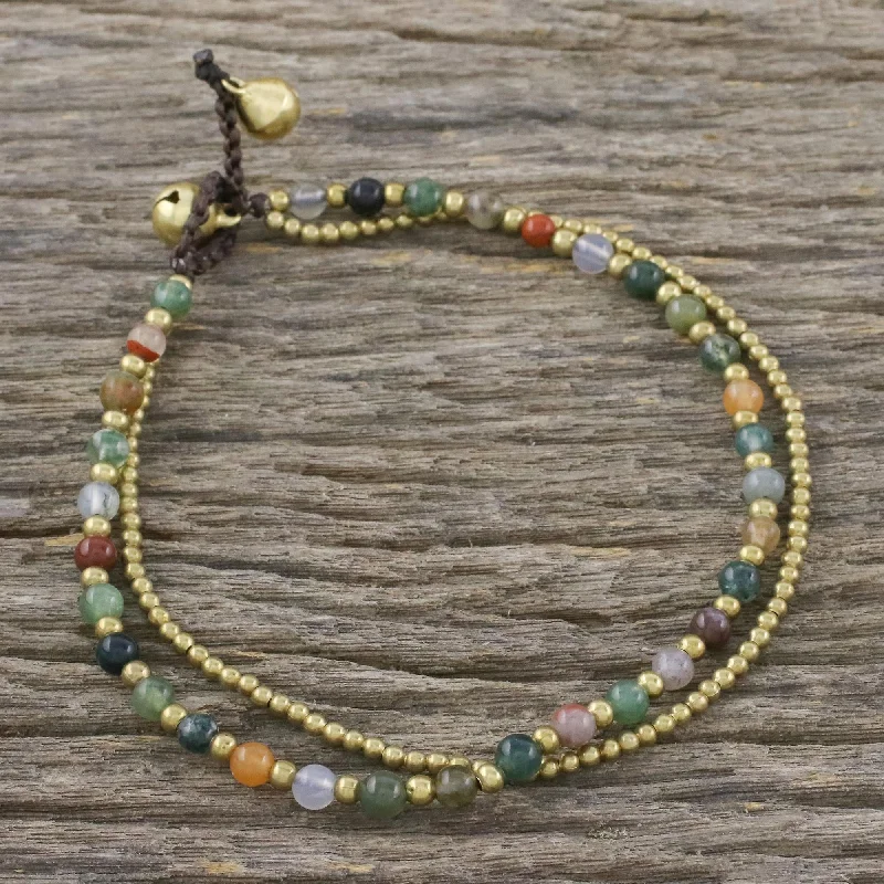 Discounted Jewelry For A Glamorous Look Valley of Color Handmade Multi-Color Agate Brass Beaded Anklet with Loop
