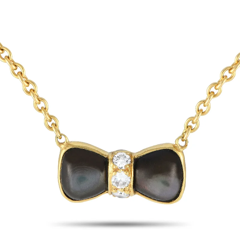 Limited Stock On Premium Jewelry At Low Prices Van Cleef & Arpels Vintage 18K Yellow Gold 0.13ct Diamond and Mother of Pearl Bow Necklace VC26-111224