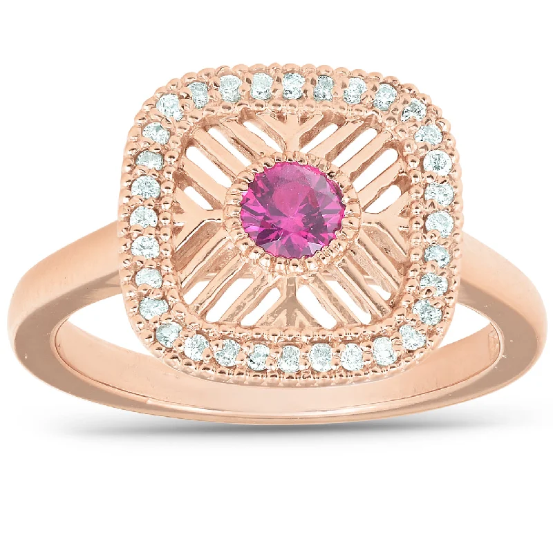 Premium Diamond Jewelry For Unforgettable Moments 1/2 Ct Rose Gold 14k Ruby Vintage Right Hand Ring Premium Diamond Jewelry For Unforgettable Moments 1/2 Ct Rose Gold 14k Ruby Vintage Right Hand Ring