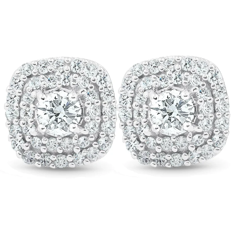 Luxury Jewelry At Unbeatable Discounts 1/2 Ct TDW Genuine Diamond Cushion Halo Studs 10k White Gold 1/3" Luxury Jewelry At Unbeatable Discounts 1/2 Ct TDW Genuine Diamond Cushion Halo Studs 10k White Gold 1/3"