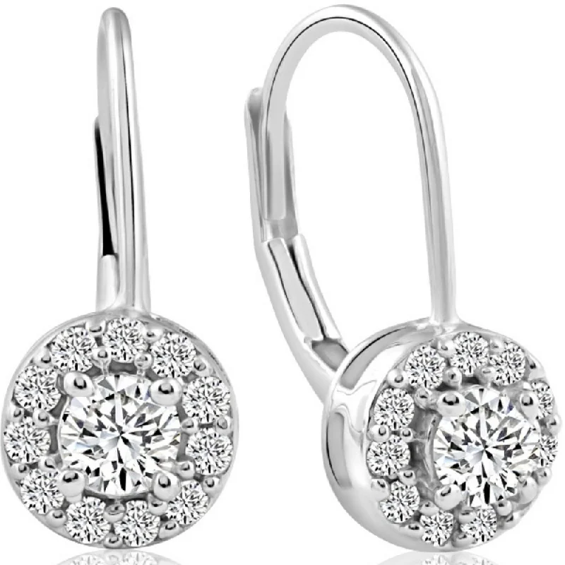 Upgrade Your Jewelry Collection For Less 1/2Ct Halo Diamond Hoops With Lever Backs in White or Yellow Gold Upgrade Your Jewelry Collection For Less 1/2Ct Halo Diamond Hoops With Lever Backs in White or Yellow Gold