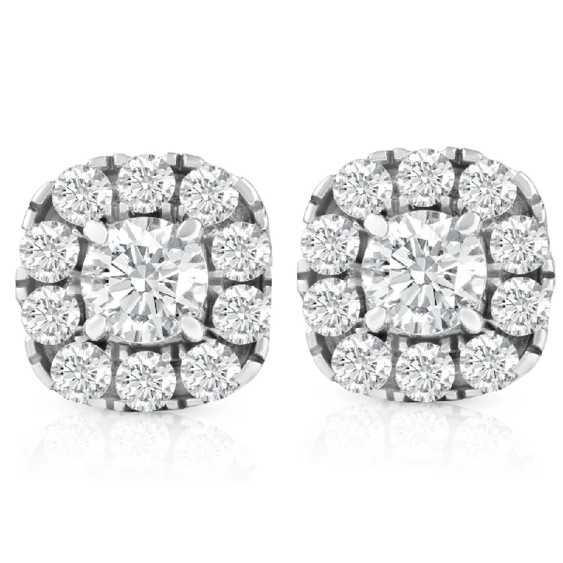 1 3/8ct Cushion Halo Diamond Studs 14K White Gold