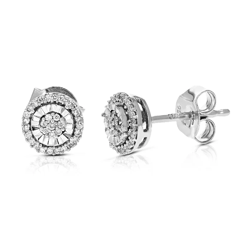 1/8 cttw 64 Stones Round Lab Grown Diamond Studs Earrings .925 Sterling Silver Prong Set, 1/2 Inch