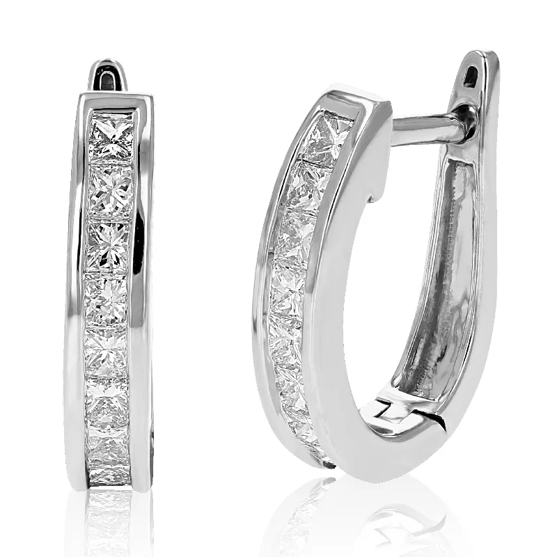 1 cttw Princess Cut Diamond Hoop Earrings 14K White Gold Channel Set 1/2 Inch