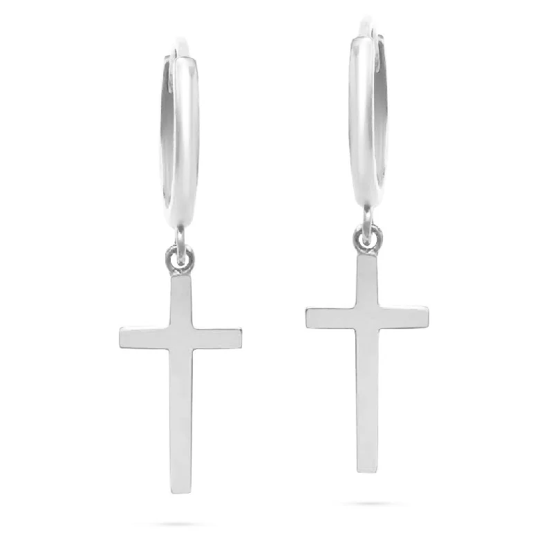 Stunning Statement Jewelry, Unbeatable Discounts 10k Yellow or White Gold Dangle Cross and Hidden Notched Small Huggie Hoop Earrings Stunning Statement Jewelry, Unbeatable Discounts 10k Yellow or White Gold Dangle Cross and Hidden Notched Small Huggie Hoop Earrings