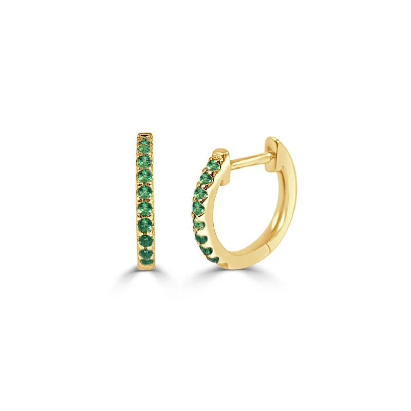 14k Gold & Emerald Huggie Earrings