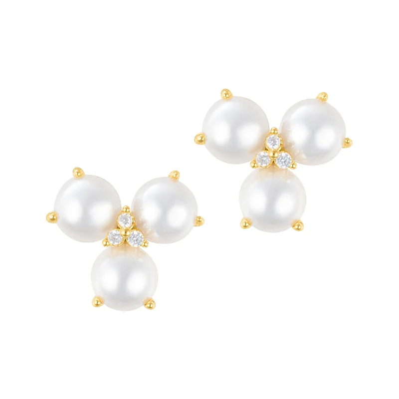 Affordable Luxury Jewelry For Every Occasion 14k Gold Plated 3-Point Freshwater Pearl Flower with CZ Earrings