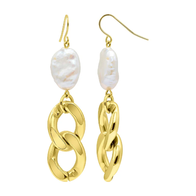 14K Gold Plated Freshwater Pearl Curb Chain Earrings