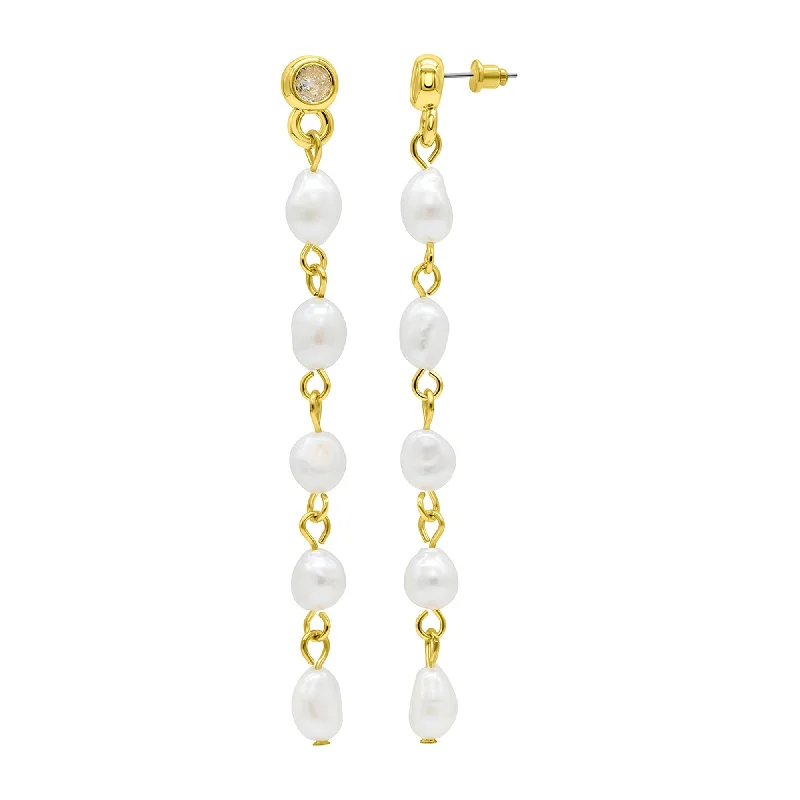 14K Gold Plated Freshwater Pearl Dangle Earrings