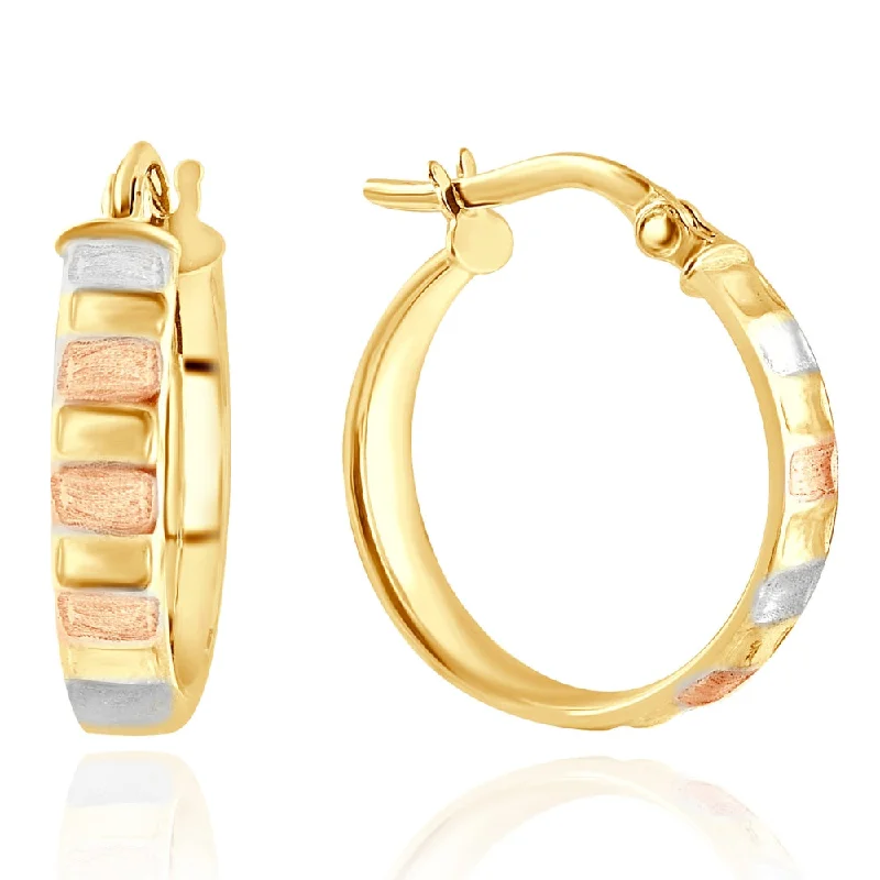 Must-Have Jewelry At Unbelievable Discounts 14k Yellow Gold 4mm Small Tri-Color Hoops Women's Earrings 3/4" Tall 1.35grams Must-Have Jewelry At Unbelievable Discounts 14k Yellow Gold 4mm Small Tri-Color Hoops Women's Earrings 3/4" Tall 1.35grams