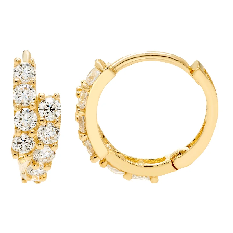 Fashion-Forward Geometric Jewelry For Contemporary Style 14k Yellow Gold Asymmetrical CZ Huggie Earrings, 5x15mm, with Endless Back, Women’s Fashion-Forward Geometric Jewelry For Contemporary Style 14k Yellow Gold Asymmetrical CZ Huggie Earrings, 5x15mm, with Endless Back, Women’s