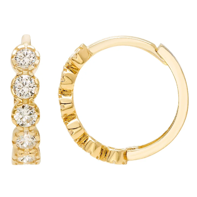Waterproof Stainless Steel Jewelry For Lasting Beauty 14k Yellow Gold Milgrain CZ Huggie Earrings, 4x14mm, with Endless Back, Women’s Waterproof Stainless Steel Jewelry For Lasting Beauty 14k Yellow Gold Milgrain CZ Huggie Earrings, 4x14mm, with Endless Back, Women’s