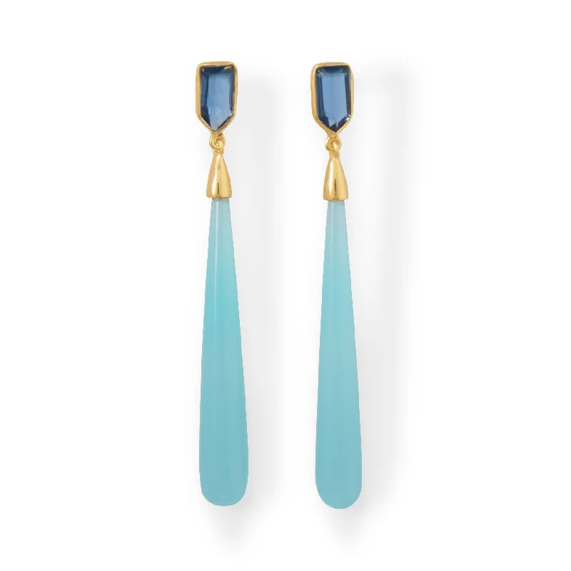 18k Blue Quartz & Blue Chalcedony Drop Earrings