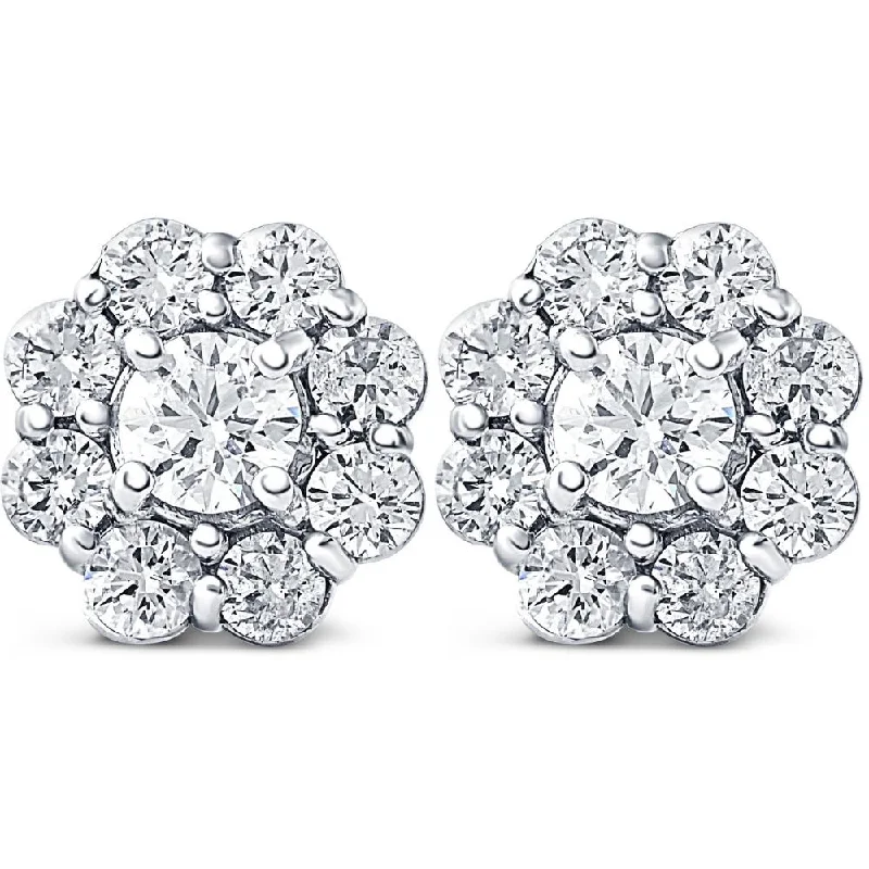 2 1/2ct Halo Fire Pure Lab Created Diamond Studs 14K White Gold