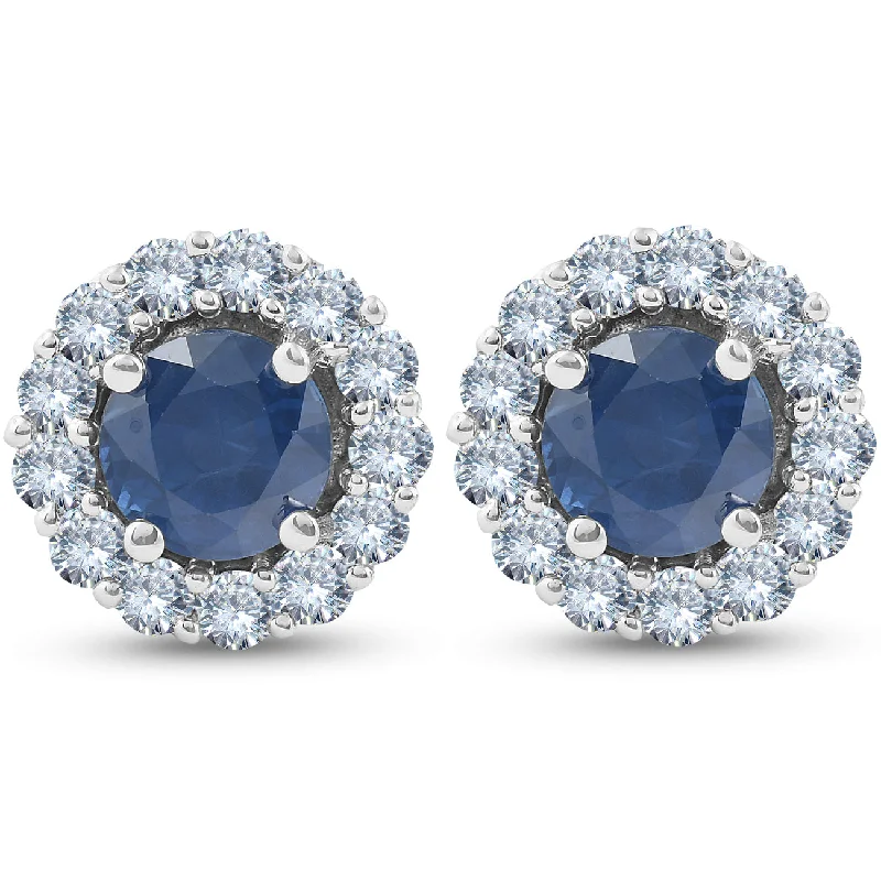 Grab Your Favorite Jewelry At The Lowest Prices 2 1/5 Ct Halo Diamond & Blue Sapphire Studs 14k White Gold Grab Your Favorite Jewelry At The Lowest Prices 2 1/5 Ct Halo Diamond & Blue Sapphire Studs 14k White Gold