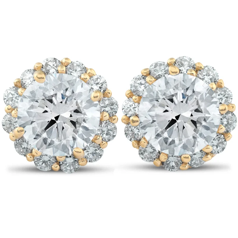 Seasonal Jewelry Sale – Upgrade Your Collection 2 5/8 Ct. Round Halo Diamond Studs 14k Yellow Gold Earrings Seasonal Jewelry Sale – Upgrade Your Collection 2 5/8 Ct. Round Halo Diamond Studs 14k Yellow Gold Earrings