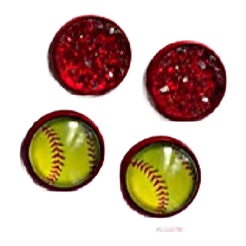Special Deals On Handcrafted And Designer Jewelry 2 Pack Softball Druzy Stud Earring Set In Red/yellow Special Deals On Handcrafted And Designer Jewelry 2 Pack Softball Druzy Stud Earring Set In Red/yellow