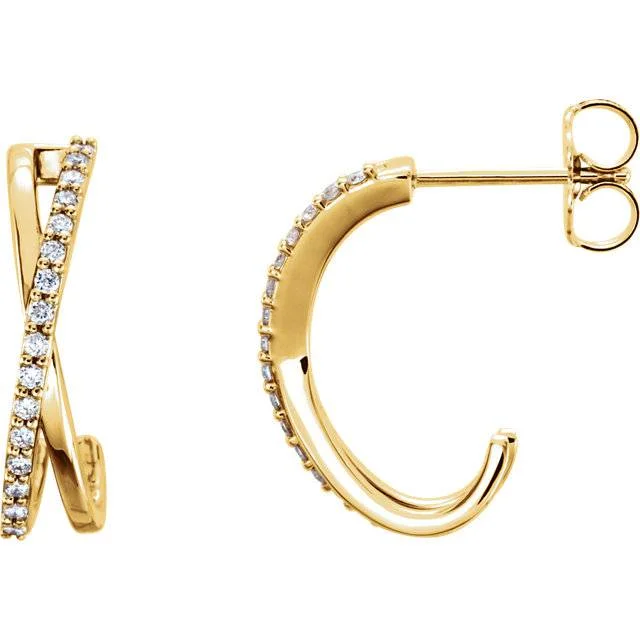 Don't Miss Out On Bestselling Jewelry At Special Prices .25CT 14K Yellow Gold Diamond Hoops Criss Cross Earrings 3/4" Tall Don't Miss Out On Bestselling Jewelry At Special Prices .25CT 14K Yellow Gold Diamond Hoops Criss Cross Earrings 3/4" Tall
