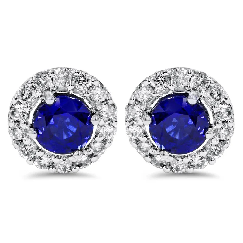 Limited Stock On Premium Jewelry At Low Prices 2ct Halo Diamond Blue Sapphire Studs 14K White Gold (Not Enhanced) Limited Stock On Premium Jewelry At Low Prices 2ct Halo Diamond Blue Sapphire Studs 14K White Gold (Not Enhanced)