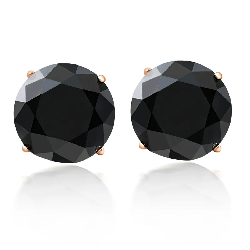 3 1/2 Ct TW (8mm) Round Black Moissanite Studs 14k Yellow Gold