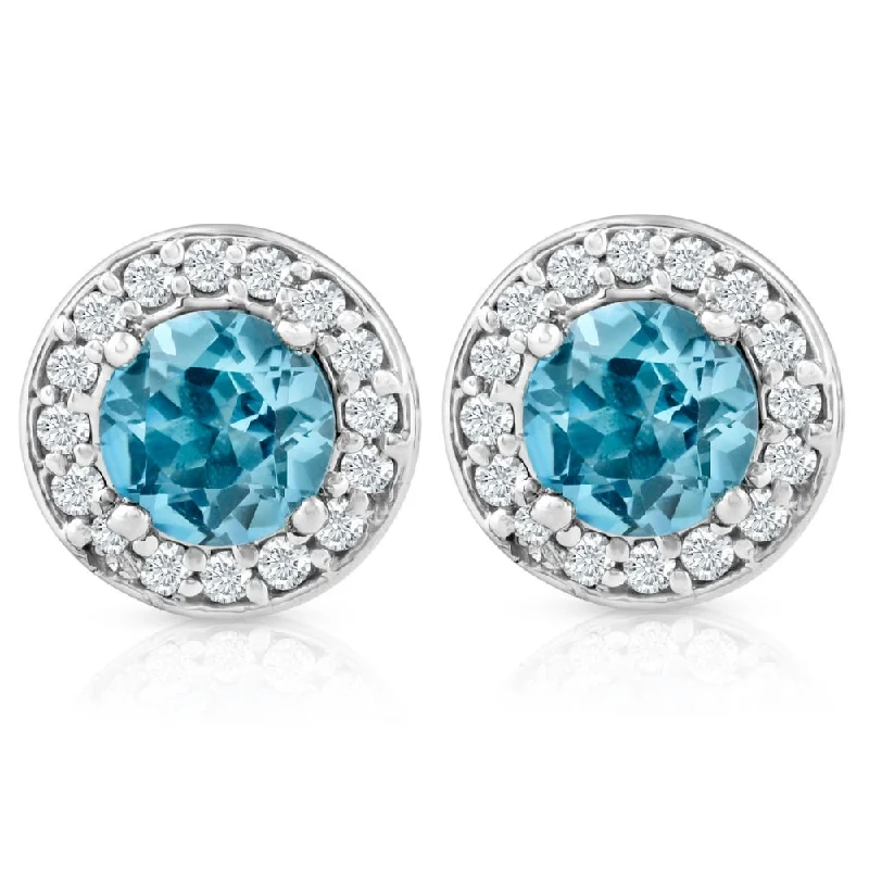 Premium Jewelry, Premium Discounts – Act Fast 3/4ct Halo Diamond Blue Topaz Studs 14K White Gold Premium Jewelry, Premium Discounts – Act Fast 3/4ct Halo Diamond Blue Topaz Studs 14K White Gold